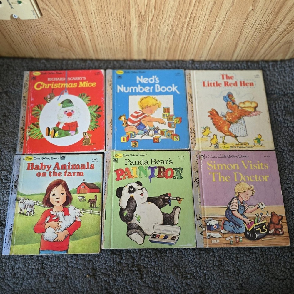Lot of 6 Vintage Little Golden‎ Books Little Red Hen Christmas Mice Baby Animals